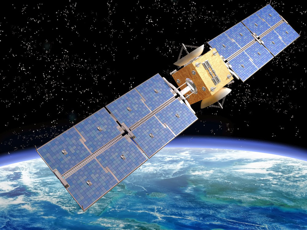 A remote sensing satellite floating in space